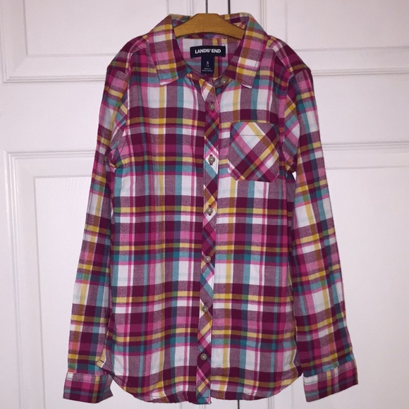 Lands' End Girls Soft Flannel Plaid Button Down Shirt Size Small 7-8 - Picture 9 of 9